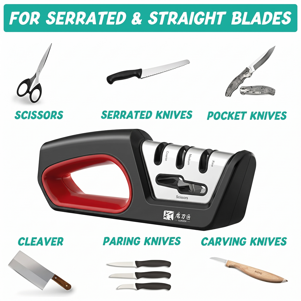 4-in-1 Professional Knife & Scissor Sharpener – Diamond, Tungsten Steel & Ceramic Sharpening System for Straight, Serrated & Kitchen Knives