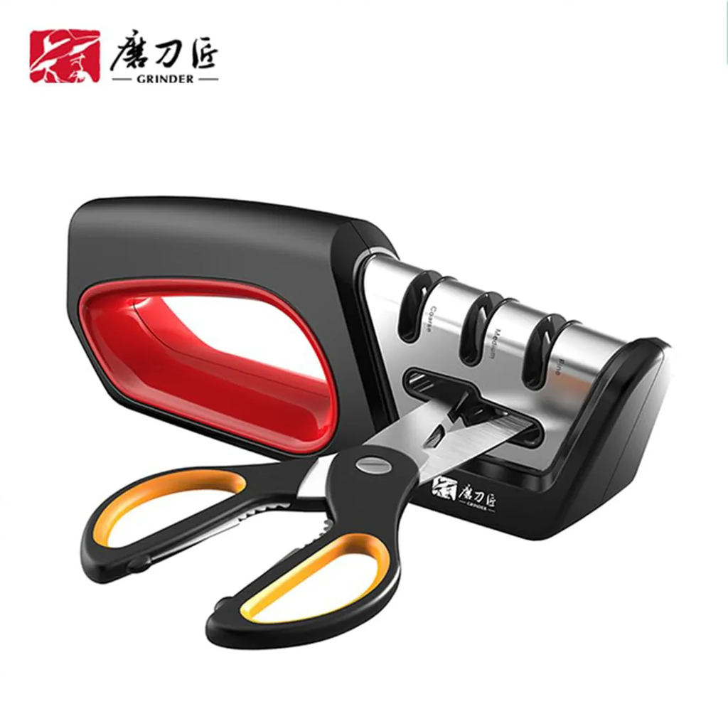 4-in-1 Professional Knife & Scissor Sharpener – Diamond, Tungsten Steel & Ceramic Sharpening System for Straight, Serrated & Kitchen Knives
